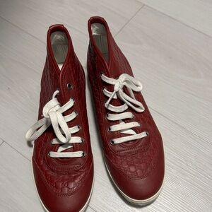 Gucci Red Ankle Booties with White Laces
